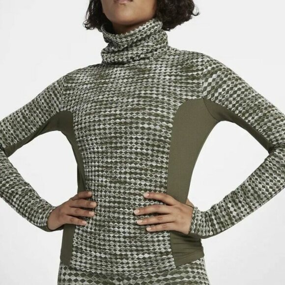 Nike Tops - Nike Pro women's Hyperwarm olive green pullover turtleneck training top large